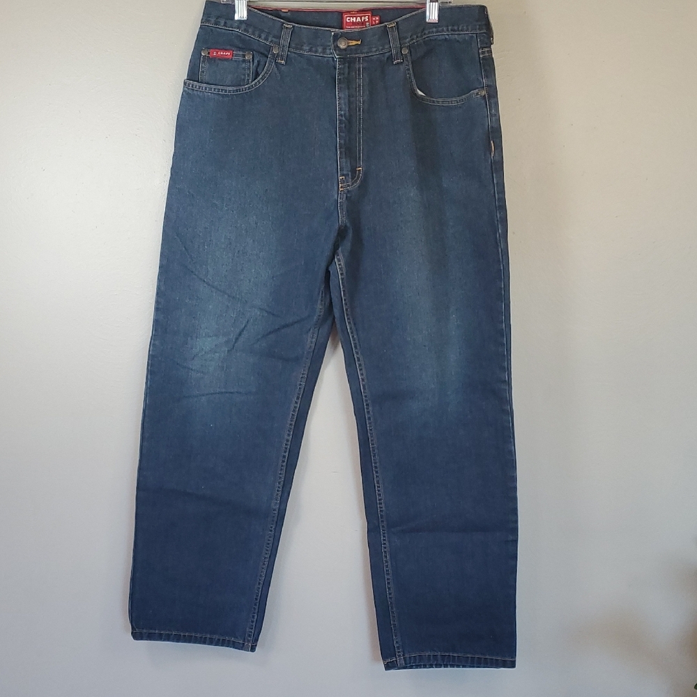 Mens Vintage 90s Chaps Denim Loose Fit, Dark Wash Jeans. 36/30